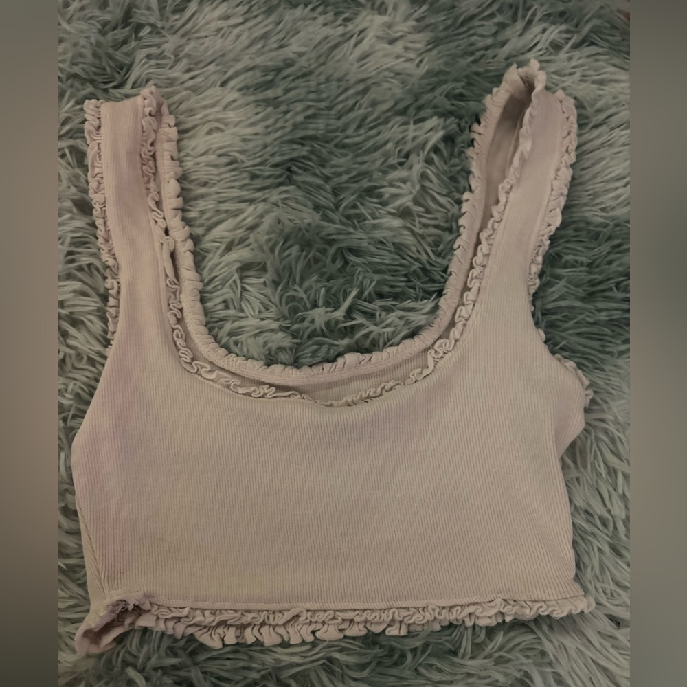 Zara White Ruffled Ribbed Tank Top